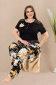 siyah renk ve çiçek desenli lady 10972 battal büyük beden kısa kol anne pijama takımı, qs-lady10972-2xl, büyük beden (battal boy) pijama takımları, Lady