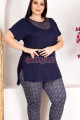 lacivert renk ve desenli lady 10973 battal büyük beden kısa kol anne pijama takımı, 8509990023263, büyük beden (battal boy) pijama takımları, Lady