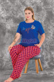 koyu mavi - kırmızı renk ve desenli lady 10981 battal büyük beden kısa kol anne pijama takımı, 8509990017743, büyük beden (battal boy) pijama takımları, Lady