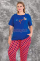 koyu mavi - kırmızı renk ve desenli lady 10981 battal büyük beden kısa kol anne pijama takımı, 8509990017743, büyük beden (battal boy) pijama takımları, Lady