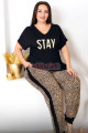 siyah renk ve leoparlı 10987 kısa kollu kadın büyük beden anne pijama takımı, 8509990026455, büyük beden (battal boy) pijama takımları, Lady