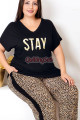 siyah renk ve leoparlı 10987 kısa kollu kadın büyük beden anne pijama takımı, 8509990026455, büyük beden (battal boy) pijama takımları, Lady