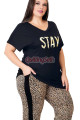 siyah renk ve leoparlı 10987 kısa kollu kadın büyük beden anne pijama takımı, 8509990026455, büyük beden (battal boy) pijama takımları, Lady