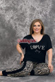 siyah renk ve zebra desenli 10993 kısa kollu kadın büyük beden anne pijama takımı, 8509990020606, büyük beden (battal boy) pijama takımları, Lady