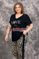 siyah renk ve zebra desenli 10993 kısa kollu kadın büyük beden anne pijama takımı, 8509990020606, büyük beden (battal boy) pijama takımları, Lady
