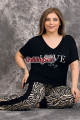 siyah renk ve zebra desenli 10993 kısa kollu kadın büyük beden anne pijama takımı, 8509990020606, büyük beden (battal boy) pijama takımları, Lady