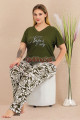 haki renk ve desenli 10999 kısa kollu kadın büyük beden anne pijama takımı, 8509990023812, büyük beden (battal boy) pijama takımları, Lady