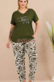 haki renk ve desenli 10999 kısa kollu kadın büyük beden anne pijama takımı, 8509990023812, büyük beden (battal boy) pijama takımları, Lady