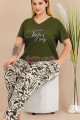 haki renk ve desenli 10999 kısa kollu kadın büyük beden anne pijama takımı, 8509990023812, büyük beden (battal boy) pijama takımları, Lady