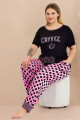 pembe - siyah renk ve desenli lady 11004 battal büyük beden kısa kol anne pijama takımı, 8509990023539, büyük beden (battal boy) pijama takımları, Lady