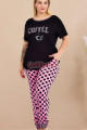 pembe - siyah renk ve desenli lady 11004 battal büyük beden kısa kol anne pijama takımı, 8509990023539, büyük beden (battal boy) pijama takımları, Lady