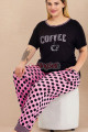 pembe - siyah renk ve desenli lady 11004 battal büyük beden kısa kol anne pijama takımı, 8509990023539, büyük beden (battal boy) pijama takımları, Lady