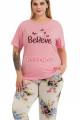 pembe - beyaz renk ve çiçek desenli 11005 kısa kollu kadın büyük beden anne pijama takımı, 8509990024741, büyük beden (battal boy) pijama takımları, Lady