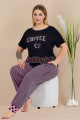 pembe - siyah renk ve çizgili 11009 kısa kollu kadın büyük beden anne pijama takımı, 8509990023898, büyük beden (battal boy) pijama takımları, Lady