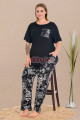 siyah renk ve çiçek desenli lady 11011 kadın kısa kol büyük beden anne pijama takımı, 8509990000332, lady pijama takımı, Lady