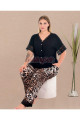 siyah renk ve leopar desenli lady 11012 kadın gömlek yaka kısa kol büyük beden anne pijama takımı, 8509990037185, lady pijama takımı, Lady