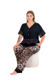 siyah renk ve leopar desenli lady 11012 kadın gömlek yaka kısa kol büyük beden anne pijama takımı, 8509990037185, lady pijama takımı, Lady