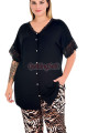 siyah renk ve leopar desenli lady 11012 kadın gömlek yaka kısa kol büyük beden anne pijama takımı, 8509990037185, lady pijama takımı, Lady
