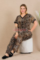 siyah renkli yılan derisi desenli kısa kollu ve önden düğmeli lady 11013 kadın büyük beden anne pijama takımı, battal pijama, 8509990029289, büyük beden (battal boy) pijama takımları, Lady