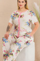 beyaz renkli çiçek desenli kısa kollu ve önden düğmeli lady 11015 kadın büyük beden anne pijama takımı, battal pijama, 8509990028527, büyük beden (battal boy) pijama takımları, Lady