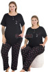 Siyah Renk ve Çiçek Desenli Lady 11016 Kadın Kısa Kol Büyük Beden Anne Pijama Takımı