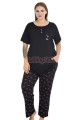 siyah renk ve çiçek desenli lady 11016 kadın kısa kol büyük beden anne pijama takımı, 8509990037321, lady pijama takımı, Lady
