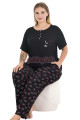 siyah renk ve çiçek desenli lady 11016 kadın kısa kol büyük beden anne pijama takımı, 8509990037321, lady pijama takımı, Lady
