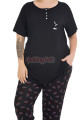 siyah renk ve çiçek desenli lady 11016 kadın kısa kol büyük beden anne pijama takımı, 8509990037321, lady pijama takımı, Lady