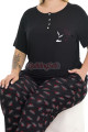 siyah renk ve çiçek desenli lady 11016 kadın kısa kol büyük beden anne pijama takımı, 8509990037321, lady pijama takımı, Lady