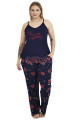 lacivert renk ve çiçek desenli lady 11019 kadın askılı kol büyük beden anne pijama takımı, 8509990037383, lady pijama takımı, Lady