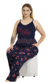 lacivert renk ve çiçek desenli lady 11019 kadın askılı kol büyük beden anne pijama takımı, 8509990037383, lady pijama takımı, Lady