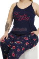 lacivert renk ve çiçek desenli lady 11019 kadın askılı kol büyük beden anne pijama takımı, 8509990037383, lady pijama takımı, Lady