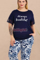 lacivert renk ve desenli lady 11024 kadın kısa kol büyük beden anne pijama takımı, 8509990000486, lady pijama takımı, Lady
