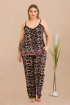 Siyah Renk ve Leopar Desenli Lady 11026 Kadın Askılı Kol Büyük Beden Anne Pijama Takımı