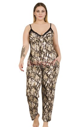 Siyah Renk ve Desenli Lady 11031 Kadın Askılı Kol Büyük Beden Anne Pijama Takımı