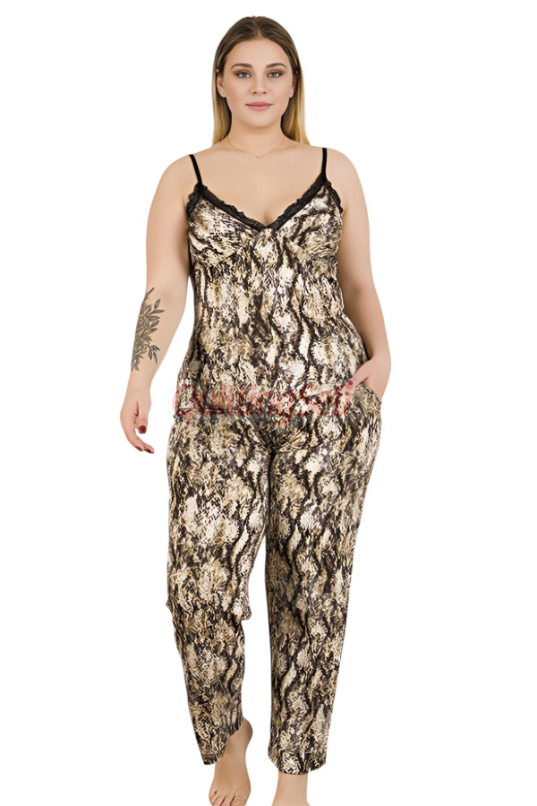 siyah renk ve desenli lady 11031 kadın askılı kol büyük beden anne pijama takımı, 8509990037246, lady pijama takımı, Lady
