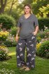 Gri Renk Çiçek Desenli 11058 Kısa Kol Kadın Büyük Beden Anne Pijama Takımı