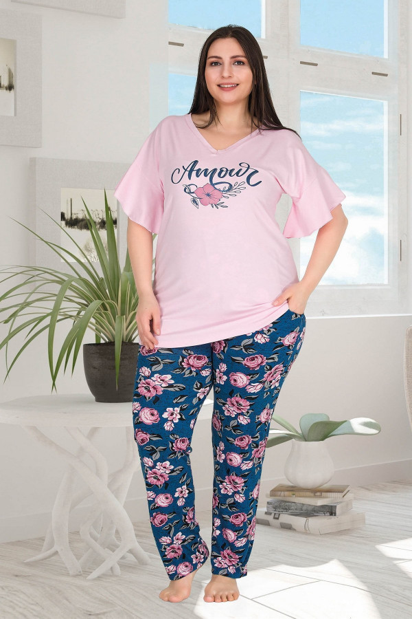 lady 10779 battal boy büyük beden kısa kol pijama takımı, ladybttlpjm10780, büyük beden (battal boy) pijama takımları