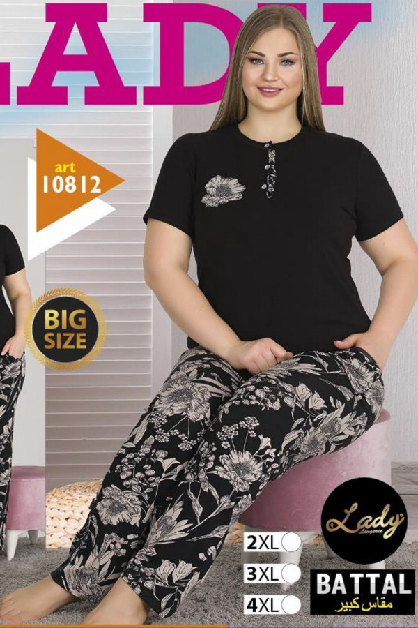 lady 10812 battal boy büyük beden kısa kol pijama takımı, ladybttlpjm10812, büyük beden (battal boy) pijama takımları, Lady