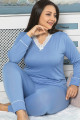 jenika 42027 açık mavi renk battal boy büyük beden uzun kol penye pijama takımı, jenika-42027, büyük beden (battal boy) pijama takımları, Lady