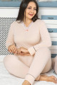 jenika 42035 krem renk battal boy büyük beden uzun kol penye pijama takımı, jenika-42035, büyük beden (battal boy) pijama takımları, Lady