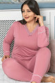 jenika 42053 gül kurusu renk battal boy büyük beden uzun kol penye pijama takımı, jenika-42053, büyük beden (battal boy) pijama takımları