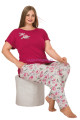 bordo renk ve çiçek desenli lady 10895 kadın kısa kol büyük beden pijama takımı, eli̇t0010895-2xl, büyük beden (battal boy) pijama takımları, Lady