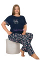 Lacivert Renk ve Çiçek Desenli LADY 10896 Kadın Kısa Kol Büyük Beden Pijama Takımı 