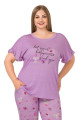 Lila Renk ve Çiçek Desenli LADY 10897 Kadın Kısa Kol Büyük Beden Pijama Takımı 