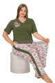 haki yeşil renk ve çiçek desenli lady 10898 kadın kısa kol büyük beden pijama takımı, eli̇t0010898-2xl, büyük beden (battal boy) pijama takımları, Lady