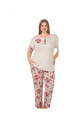krem renk ve çiçek desenli 10903 kadın kısa kol lady büyük beden pijama takımı, eli̇t0010903-2xl, büyük beden (battal boy) pijama takımları, ELİT0010903-2XL
