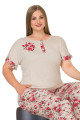 krem renk ve çiçek desenli 10903 kadın kısa kol lady büyük beden pijama takımı, eli̇t0010903-2xl, büyük beden (battal boy) pijama takımları, Lady