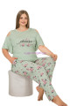 yeşil renk ve çiçek desenli lady 10905 kadın kısa kol büyük beden pijama takımı, eli̇t0010905-2xl, büyük beden (battal boy) pijama takımları, ELİT0010905-2XL