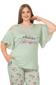 yeşil renk ve çiçek desenli lady 10905 kadın kısa kol büyük beden pijama takımı, eli̇t0010905-2xl, büyük beden (battal boy) pijama takımları, ELİT0010905-2XL